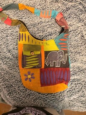 Colorblock Elephant Patchwork Shoulder Bag - Multicolor